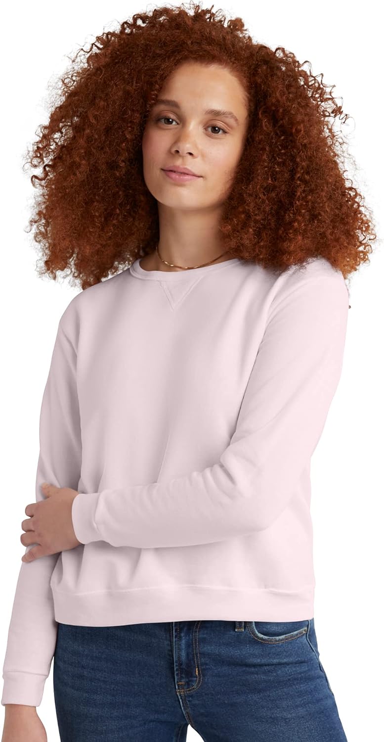 Cozy Hanes Ecosmart V-Notch Crew Sweatshirt For Women