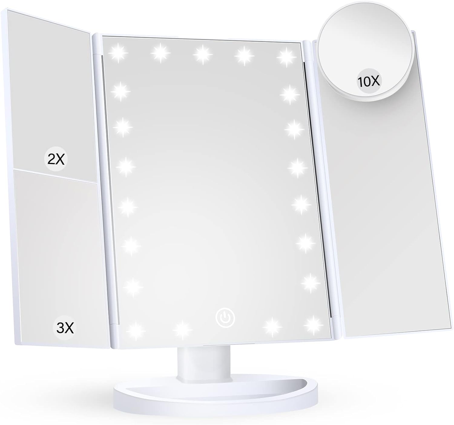 Illuminated Trifold Makeup Mirror: 10X Magnification For Flawless Beauty