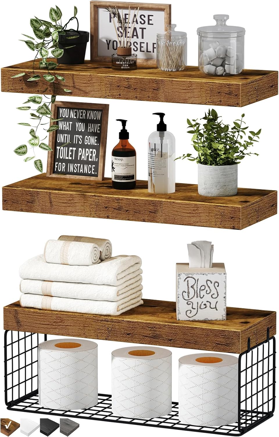 Floating Shelves Set Maximize Space With Rustic Over Toilet!