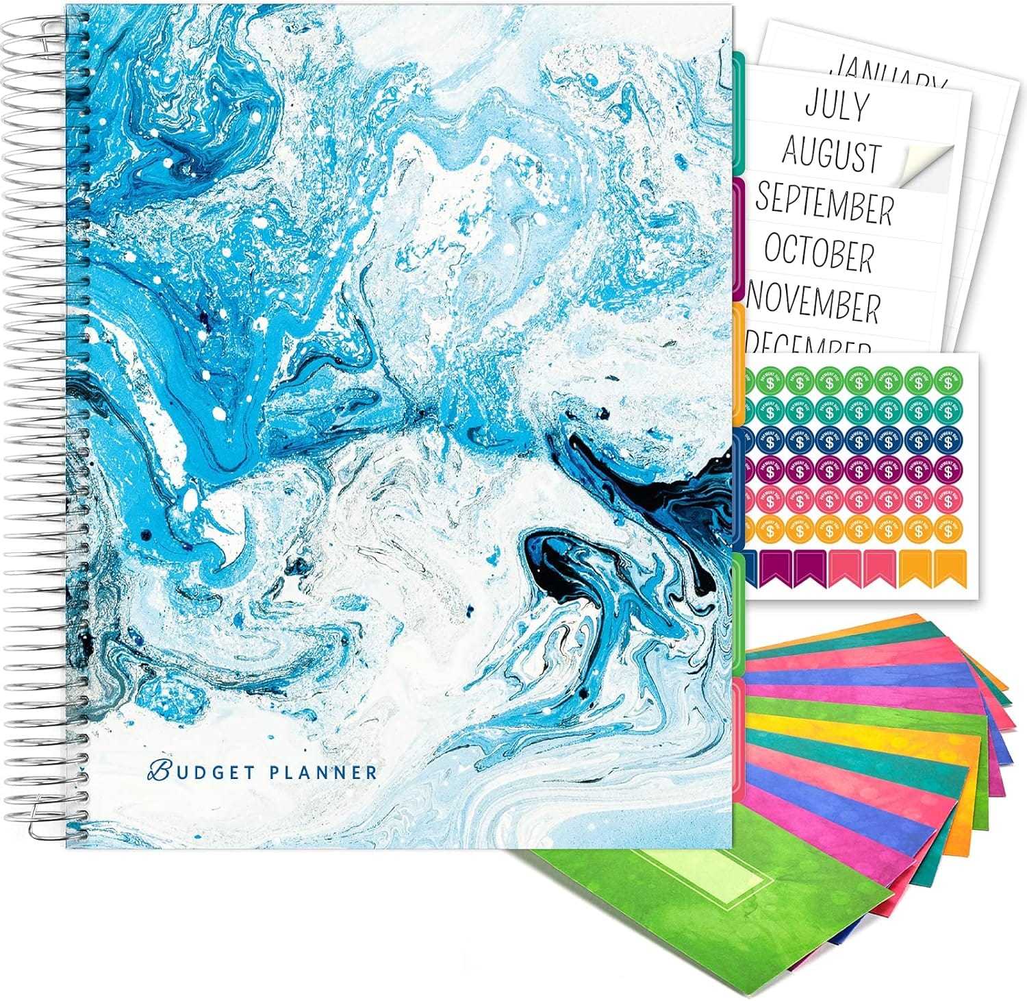 Ultimate Budget Planner & Expense Tracker – 12 Envelopes, Blue Marble