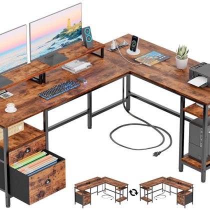 Furologee L-Shaped Desk: Stylish Power Hub for Home Office