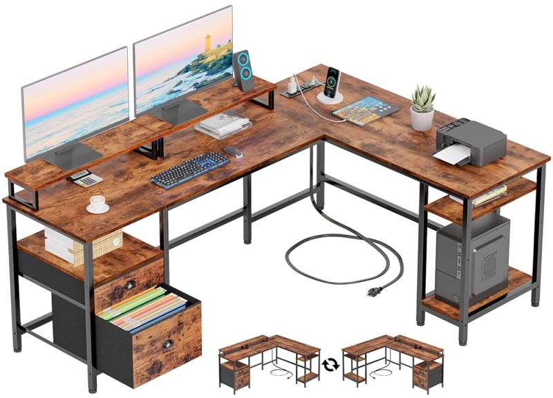 Furologee L-Shaped Desk: Stylish Power Hub for Home Office